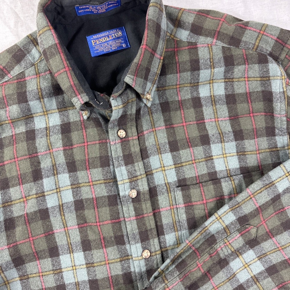Pendleton Plaid Virgin Wool Flannel Mens Large USA Ancient Macleod Tartan L/S